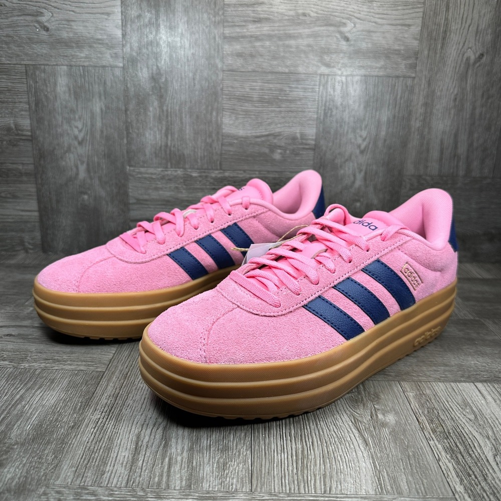 Adidas VL Court Bold Women Size 8 Pink Suede Platform Navy Gum NEW JI1789 - Picture 4 of 8